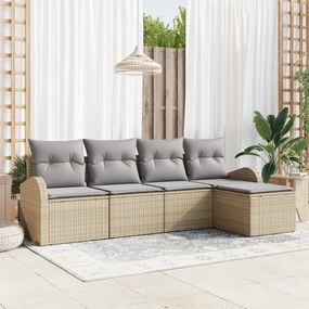 Conjunto de Sofás de Jardim vidaXL com Almofadas Bege Rattan Poliéster