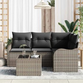 Conjunto de Sofá de Jardim de 4 Peças com Almofadas de Polirattan Pret