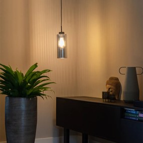 Candeeiro de suspensão Art Deco preto com vidro fumê - Laura