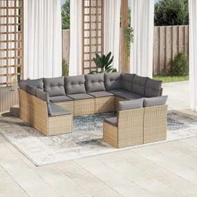 11 pcs conjunto sofás de jardim c/ almofadões vime PE bege