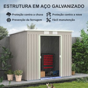 Abrigo de Jardim 213x130x172 cm Abrigo de Exterior de Aço Galvanizado com Porta Corredeira para Armazenamento Cinza Claro