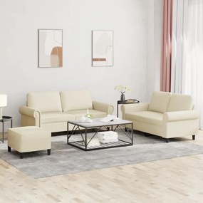 3 pcs conjunto sofás c/ almofadões couro artificial cor creme