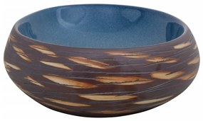 Lavatório de bancada oval 59x40x15 cm cerâmica castanho e azul