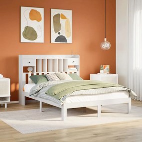 vidaXL Cama com estante sem colchão 140x190 cm pinho maciço branco