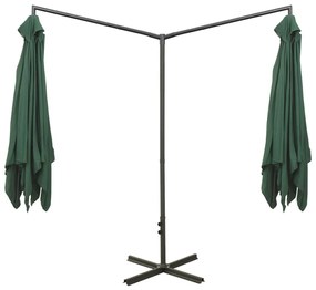Guarda-sol de jardim duplo com poste de aço 600x300 cm verde