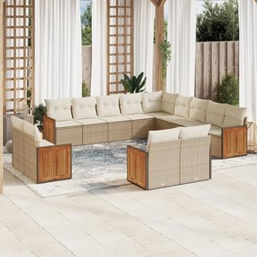 13 pcs conjunto de sofás p/ jardim com almofadões vime PE bege