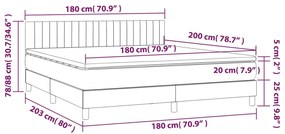 Cama box spring c/ colchão/LED 180x200 cm veludo cinzento-claro