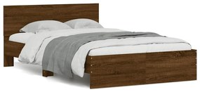 Estrutura cama cabeceira/luzes LED 135x190 cm carvalho castanho