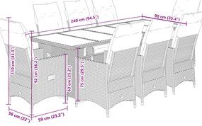 9 pcs conjunto bistrô de jardim c/ almofadões vime PE castanho