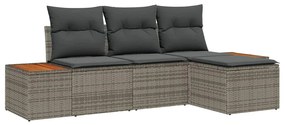 Conjunto de Sofá de Jardim com Almofadas Cinza Rattan Poliéster Acácia
