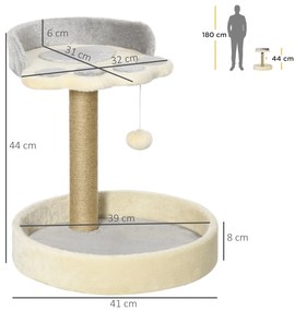 Arranhador para Gato com 2 Camas Poste de Juta Brinquedo Pendurado Ø41x44 cm Cinza Claro