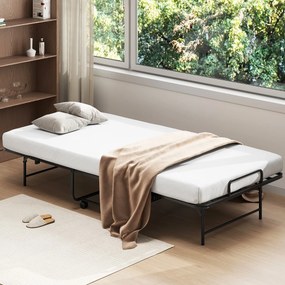 Cama portátil dobrável com colchão Estrutura metálica Rodas com fecho 194 x 90 x 40cm Branco