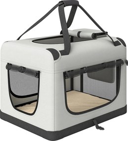 Transportadora Macia para Cães de Pequeno Porte Dobrável com Tigela em Tecido Oxford Cinza Claro