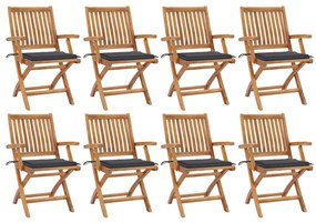 vidaXL Cadeiras de jardim dobráveis c/ almofadões 8 pcs teca maciça