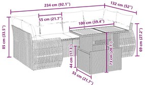 7 pcs conjunto de sofás p/ jardim com almofadões vime PE bege