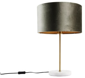 Tafellamp messing met velours kap groen 35cm - Kaso Clássico / Antigo,Moderno