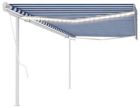 vidaXL Toldo automático c/ LED e sensor de vento 5x3,5 m azul e branco