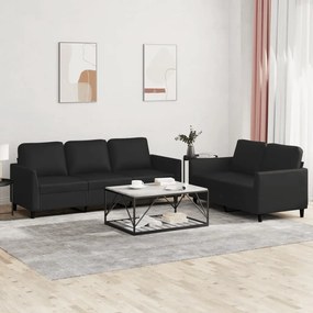 3201760 vidaXL 2 pcs conjunto de sofás com almofadões couro artificial preto