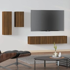 4 pcs conjunto móveis TV derivados de madeira carvalho castanho