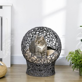 Cesto para gatos, cama elevada, aconchegante, tipo casota ou compartimentos abertos, 50 x 50 x 60 cm, com almofada macia em tom creme incluída, corda