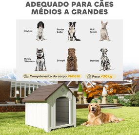 Casota para Cães de Exterior Casa para Cães Grandes de Plástico com 2 Janelas Base Elevada Estacas Castanho Escuro