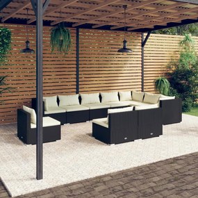 10 pcs conjunto lounge de jardim c/ almofadões vime PE preto