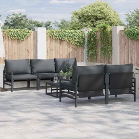 vidaXL Conjunto de Sofá de Jardim com almofada 6 pcs Preto Aço