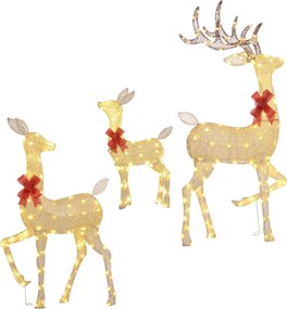 3 veados luminosos de Natal, em forma de família de veados, renas luminosas de Natal, em aço, 283 LED de luz branca quente