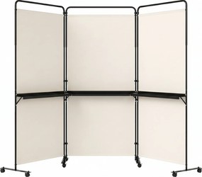 Biombo Dobrável de 3 Painéis, 259 x 44 x 188 cm, 8 Rodas com Travão, Branco