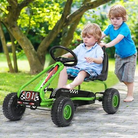 Kart infantil a pedais com 4 rodas, assento ajustável, travão de mão e rodas antiderrapantes para uso exterior, meninos e meninas, verde