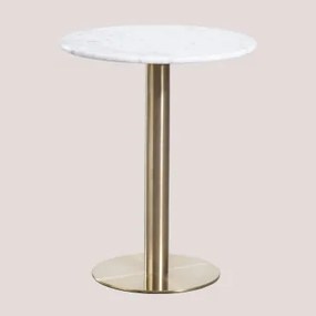 Mesa De Bar Redonda Em Pedra Natural Xiren Mármore Branco Guangxi & Ø60 Cm & Ouro Champagne - Sklum