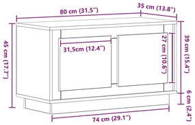 Armário de TV vidaXL Preto Carvalho 80x35x45 cm Madeira Engenharia