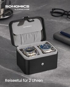 Caixa para relógios 10,1 x 12 x 8,5 cm com dois compartimentos e forro macio preto