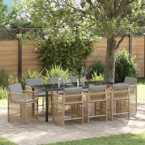 vidaXL Conjunto de Jantar de Jardim com Almofadas Bege Rattan de Poliéster
