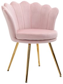 HOMCOM Cadeira de Concha Cadeira para Toucador Cadeira em Veludo Cadeira de Sala com Pés em Metal Dourado 67x64x77 cm Rosa | Aosom Portugal