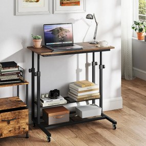 Secretária 80 x 50 x 64,5-89 cm ajustável em altura com tampo inclinável portátil com rodas Castanha