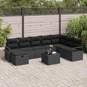 Conjunto de Sofá de Jardim vidaXL 9 Peças com Almofadas Polyrattan Preto