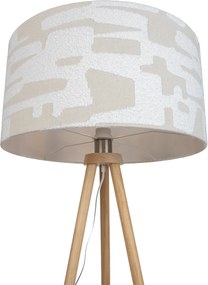 Candeeiro de pé tripé de madeira com abajur listrado branco e bege 50cm - Lou