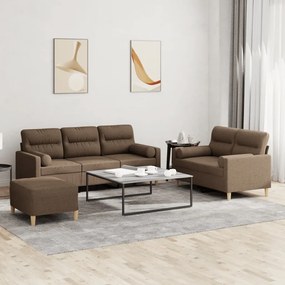 3201627 vidaXL 3 pcs conjunto de sofás com almofadas tecido castanho