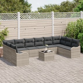 Conjunto de Sofá de Jardim vidaXL 11 Peças com Almofadas Cinza Vime Po