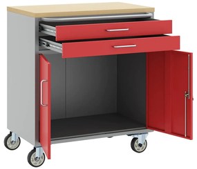 Armário de Ferramentas com Rodas e Fechadura Vermelha 75x45x85 cm Aço