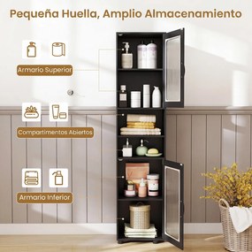 Armário alto e estreito de casa de banho 40 x 30 x 170 cm com 2 portas semitransparentes, 2 compartimentos e prateleira ajustável para cozinha e sala,