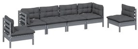 6 pcs conjunto lounge de jardim c/ almofadões pinho maciço