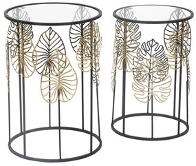 MESA DE APOIO FOGLIE GLAM Ø 38X55-33X50 CM PRETO E DOURADO