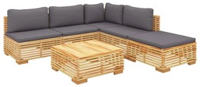 6 pcs conjunto lounge jardim c/ almofadões madeira teca maciça