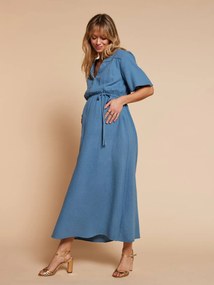 Vestido comprido para gravidez e amamentação azul-ganga