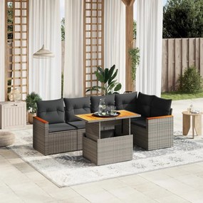vidaXL 6 pcs conjunto sofás de jardim com almofadões vime cinzento