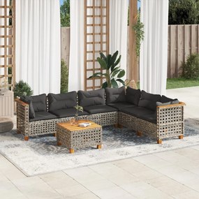 vidaXL 7 pcs conjunto sofás p/ jardim c/ almofadões vime PE cinzento