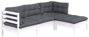 4 pcs conjunto lounge de jardim c/ almofadões pinho branco