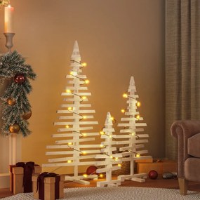 vidaXL Árvores de Natal decorativas 3 pcs madeira de pinho maciça